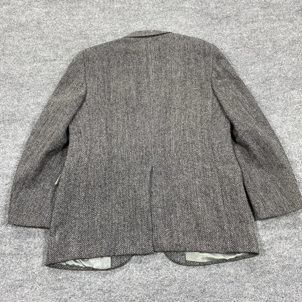 Harris Tweed Sport‎ Coat Mens 44 Gray Herringbone Wool Two Button Lined